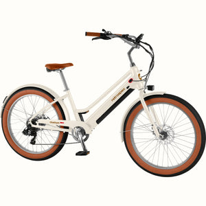 Retrospec Chatham Rev Plus 2 eBike in eggshell color, step-through frame, side view