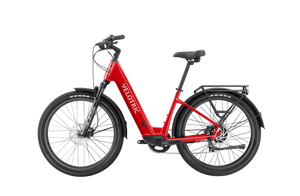 Side view of the Velotric Discover 2 eBike in white, showcasing its step-through frame, rear rack, and integrated battery.