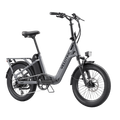 Velotric Fold 1 eBike in Stone Gray, side view, folded for compact storage