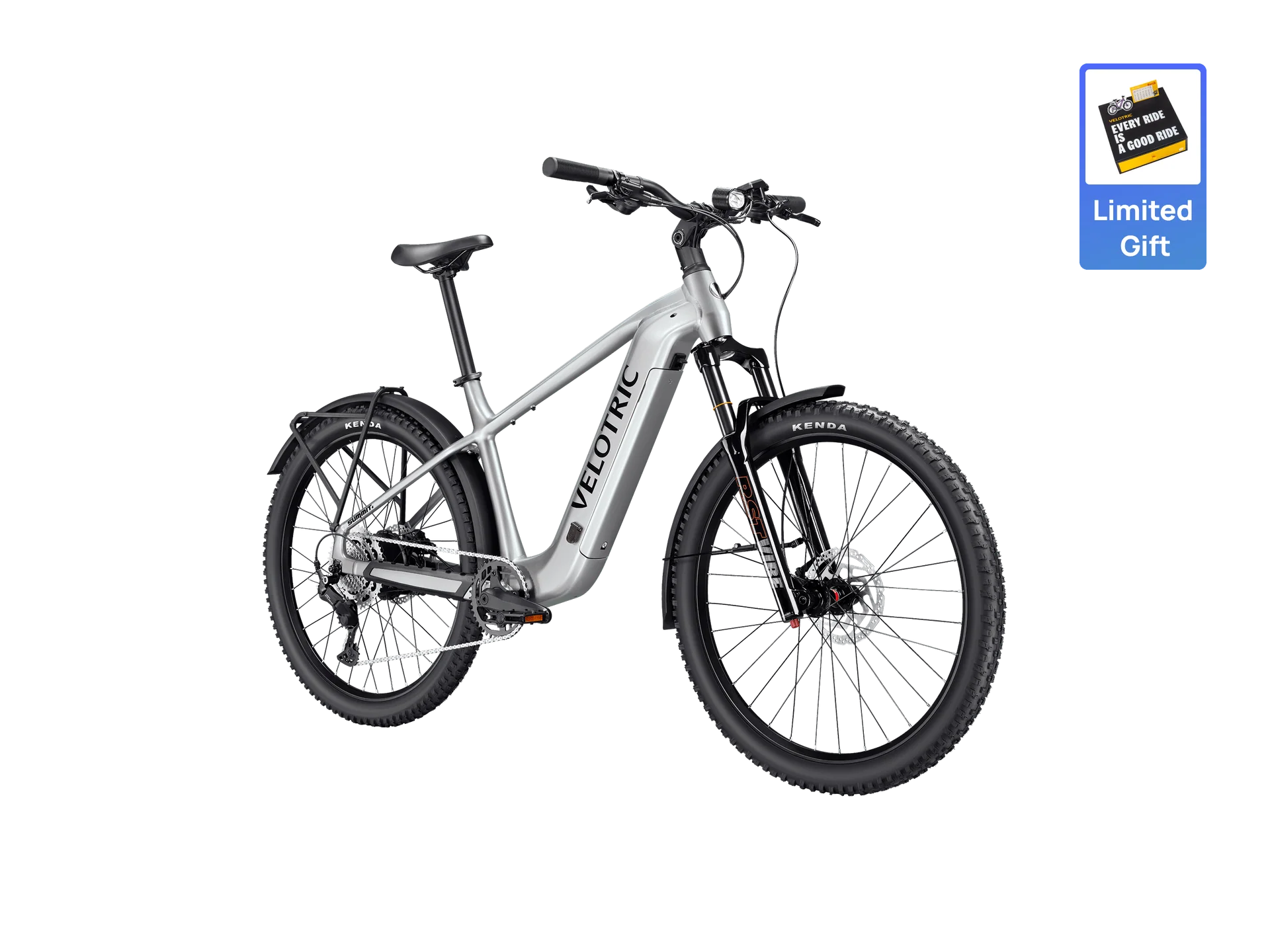 Velotric Summit 2 electric bike in Glacial Silver color, side view, against a white background