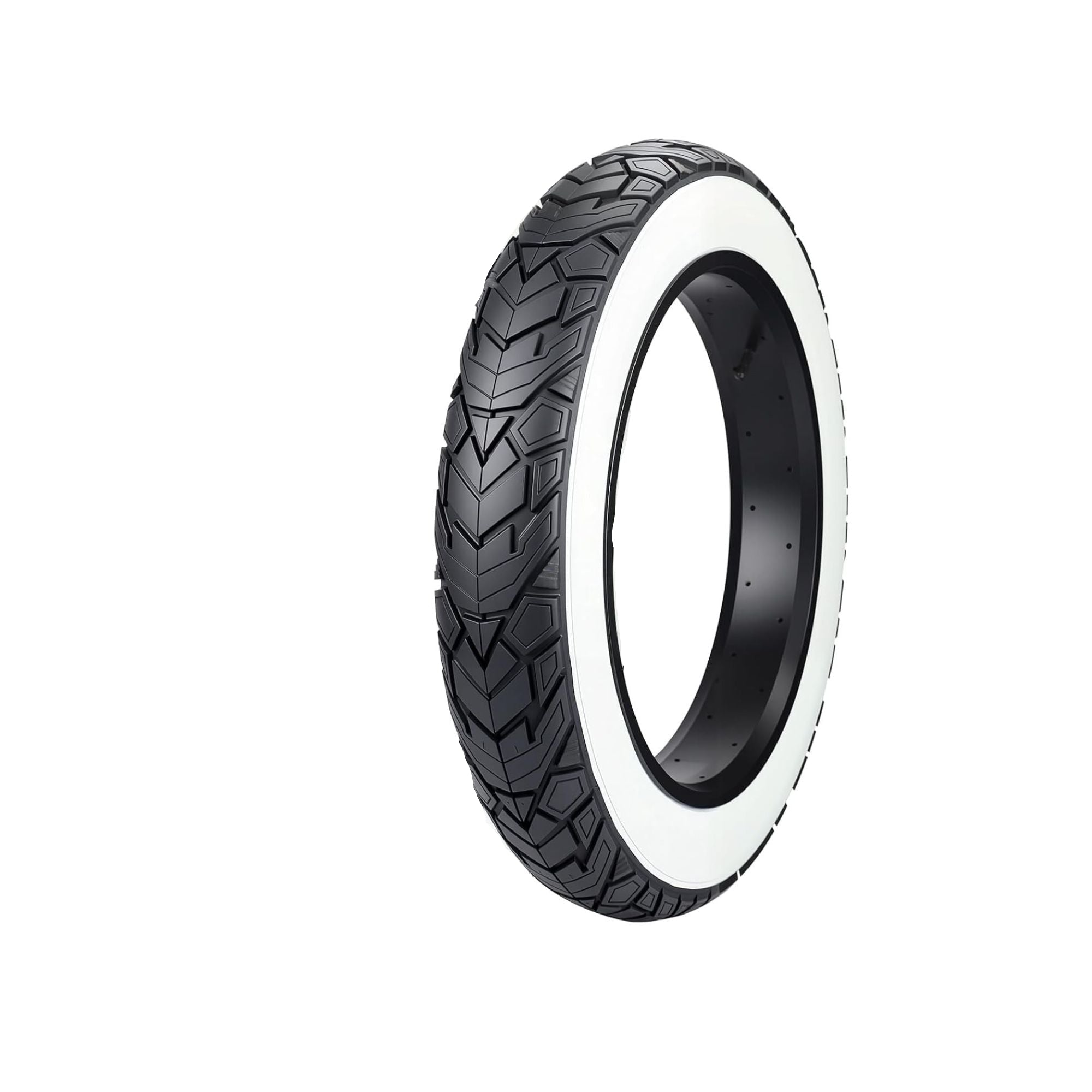 20x4 white wall eBike tire with snake skin tread pattern, product image on white background