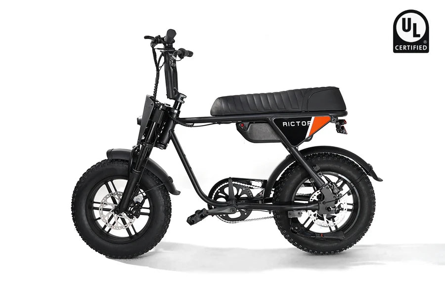 Black eBike Rictor Flexx packaged inside a box, product image showing the boxed black model