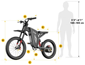 Freego X1 SE electric scooter size guide showing product dimensions and key measurements