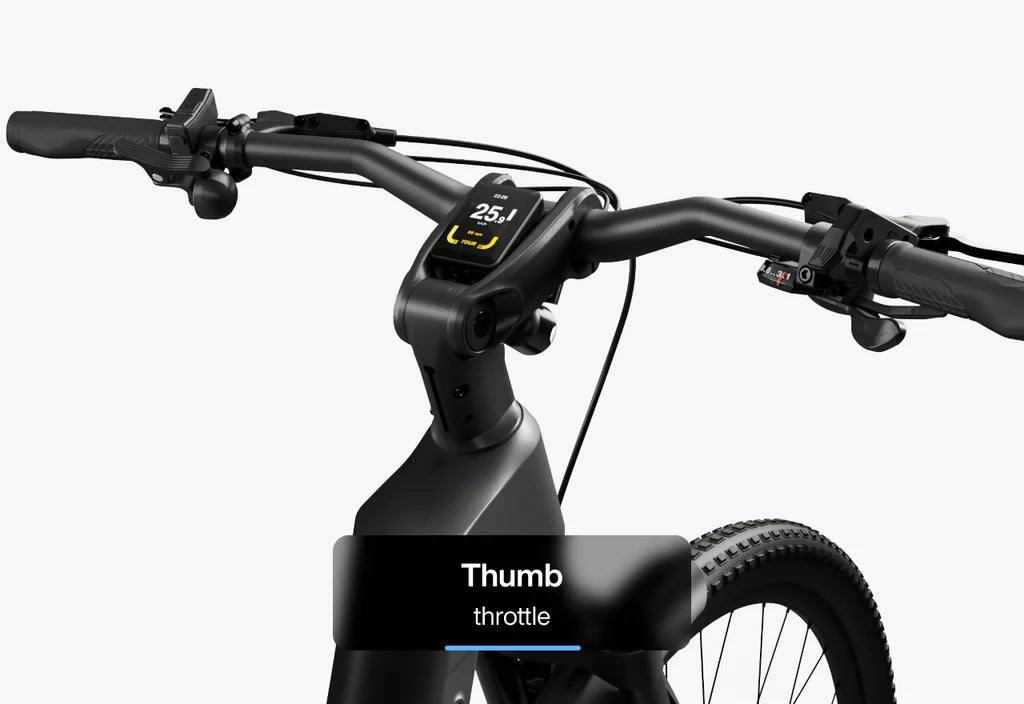 Side view of the Urtopia Carbon Fusion Pro eBike in Blazing Black, showcasing its sleek carbon frame, integrated battery, and modern design against a plain background.