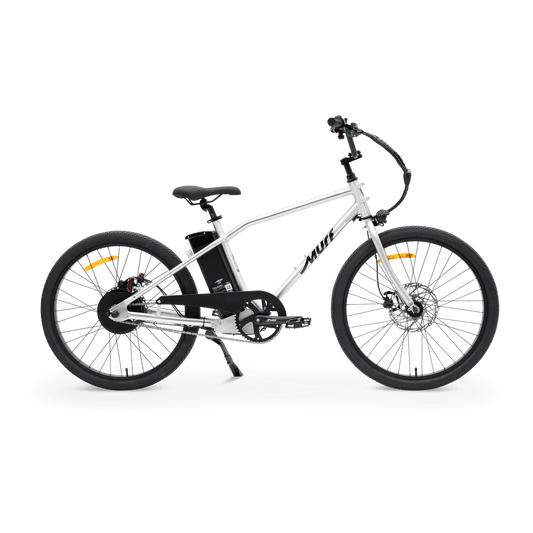 A black MURF Otis eBike with fat tires, front suspension fork, and rear cargo rack, displayed on a white background.
