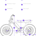 Alt text: "Macfox X7 eBike shown with labeled measurements for frame size, wheel diameter, handlebar height, and seat height, providing a visual size guide for product dimensions."
