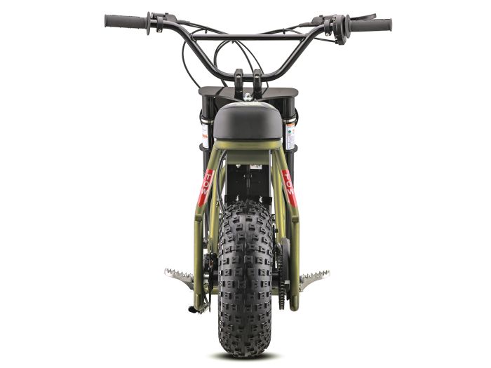 eMOTO EBOX Dragster electric bike in khaki color, side view, displayed on a white background
