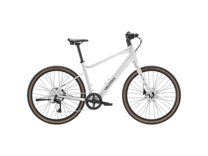 Velotric Tempo High Step eBike in Lightning Silver, side view, showcasing frame design and components