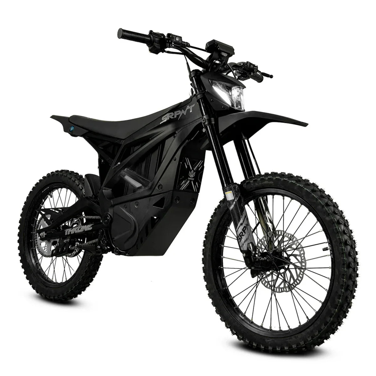 Black eMOTO Strike SRPNT X3 electric motorcycle, side view, on a white background