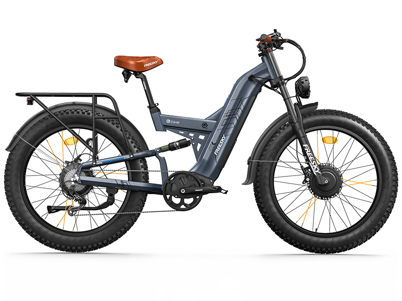 Blue Freesky Warrior Pro M-530 electric bike, side view, showcasing frame design and components