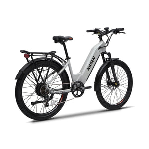 Grey KASEN City 2.0 750W Step-Thru Urban Electric Bike with 27.5x2.4 tires, rear view