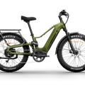 Olive green Himiway D5 2.0 electric bike, side view, showing fat tires, rear rack, and battery integrated into the frame.