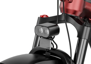 Black and red Mokwheel Obsidian ST eBike, side view, showcasing frame design and color accents.