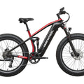 Black and red Mokwheel Obsidian 2.0 Step Over eBike, side view, against a plain background