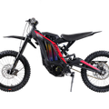 Black eMOTO Surron Light Bee S electric dirt bike, side view, on a white background