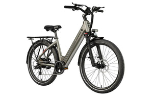 Brown MOKWHEEL Asphalt ST 500W Step-Thru urban electric beach cruiser eBike with 27.5x2.4 tires, side view