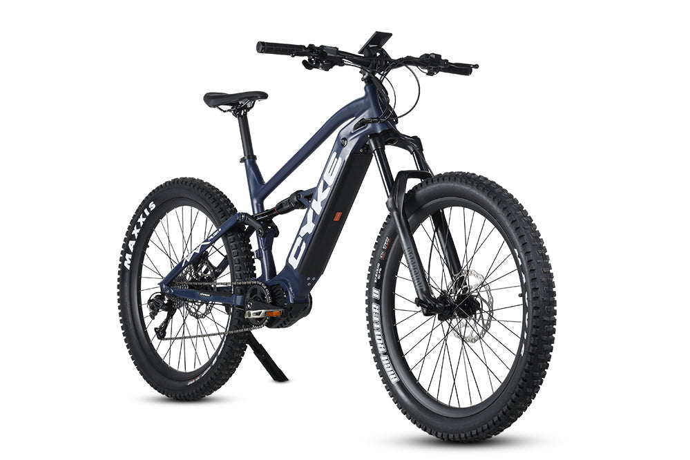 Dark blue eBike Cyke Falcon A, side view, showcasing sleek frame and modern design