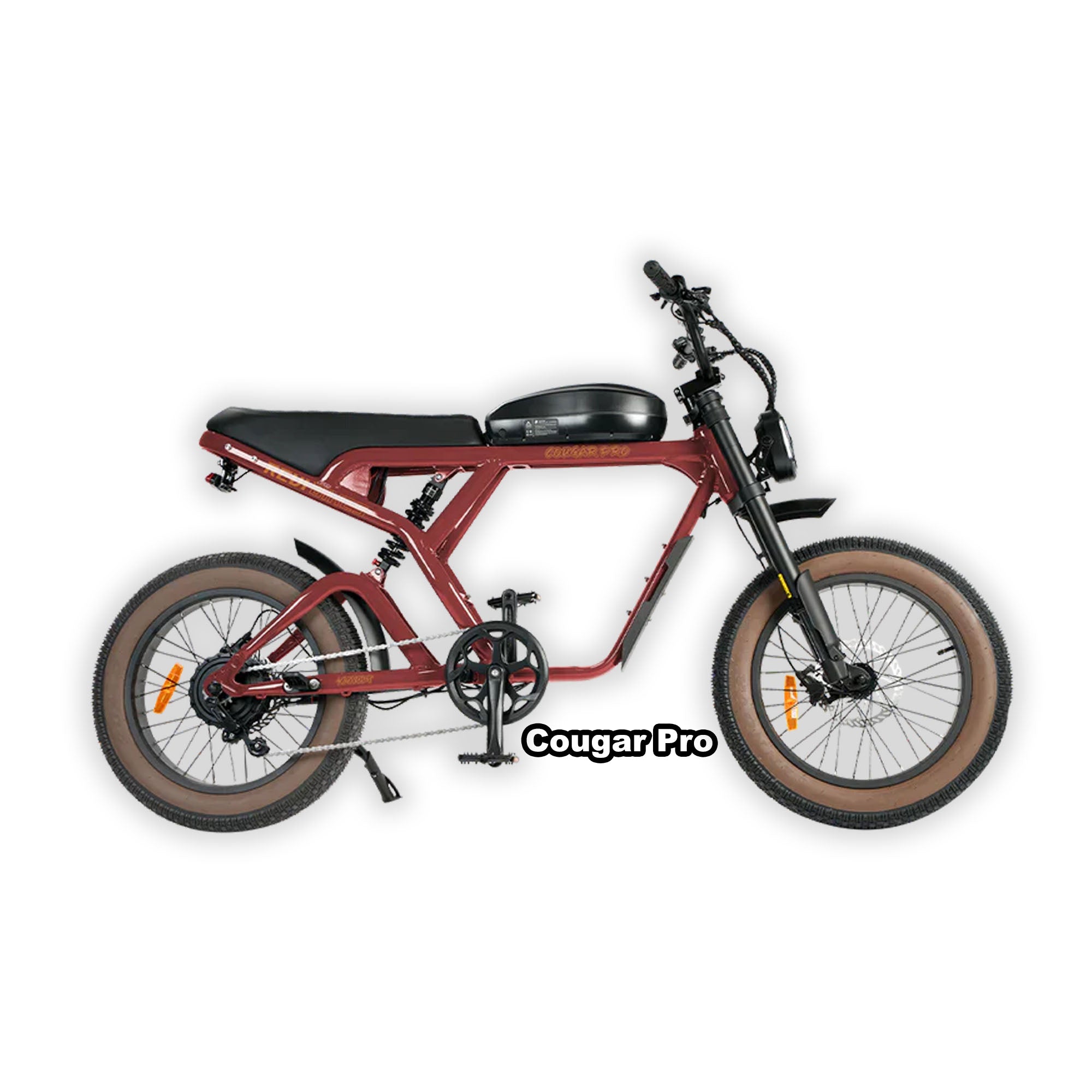 eMOTO eBike Revi Cougar Pro in red, shown in its box