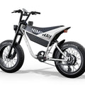 Rear view of a white HIMIWAY C5 Ultra 750W step-over e-moto style electric bike with 20x4 fat tires