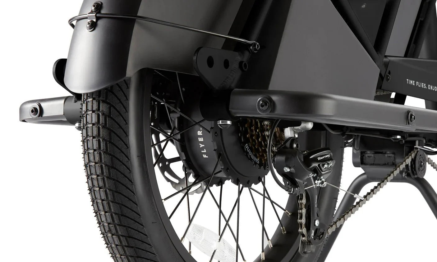 Black RADIO FLYER Via 500w Step Thru electric cargo eBike with 24x2.4 street tires, product image, model 2301859