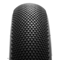 Close-up view of a Maxis SuperSucker 20x4.5 fat eBike tire showing deep tread pattern and sidewall branding.