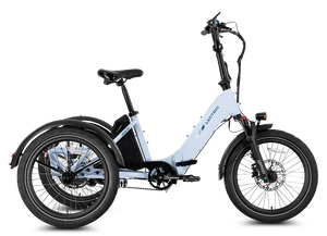 Lectric XP Trike 2 electric tricycle in Glacier Blue, side view, studio background