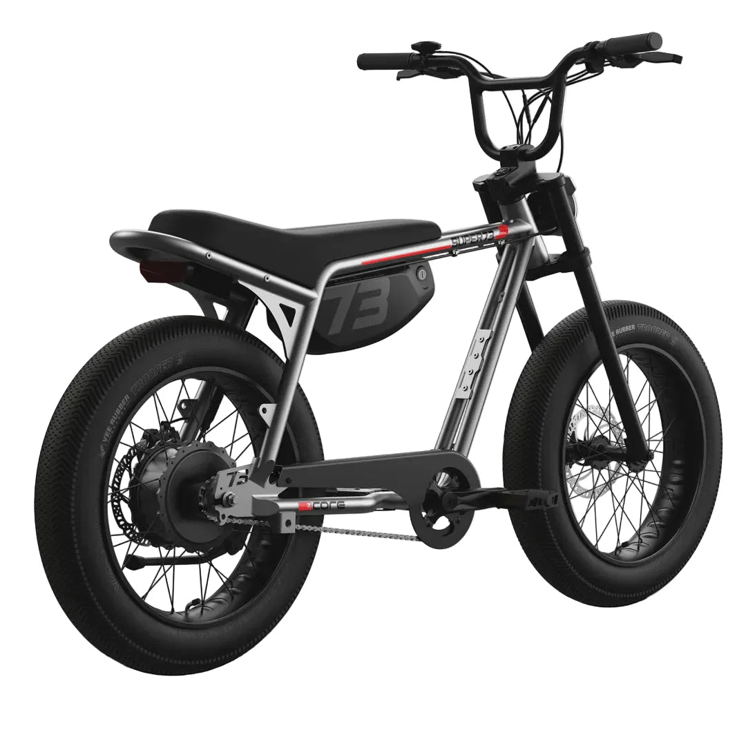 Super73 Z Miami electric bike in metallic aluminum color, side view, against a white background