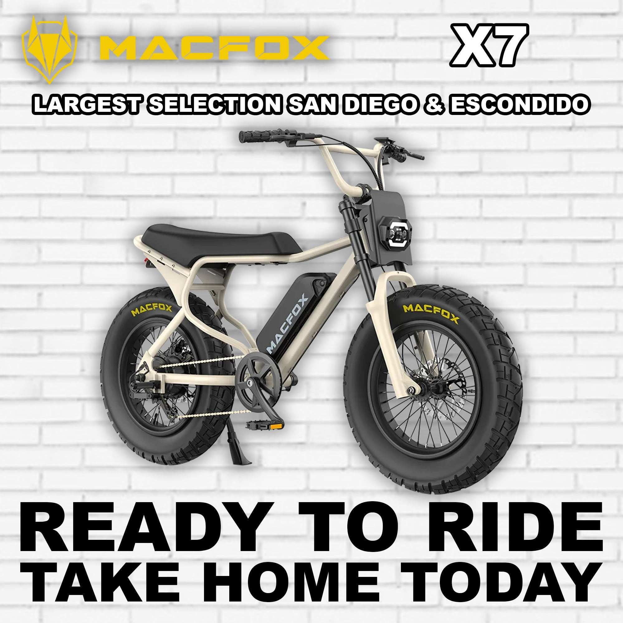 Macfox X7 eBike in desert beige color, side view, displayed against a neutral background