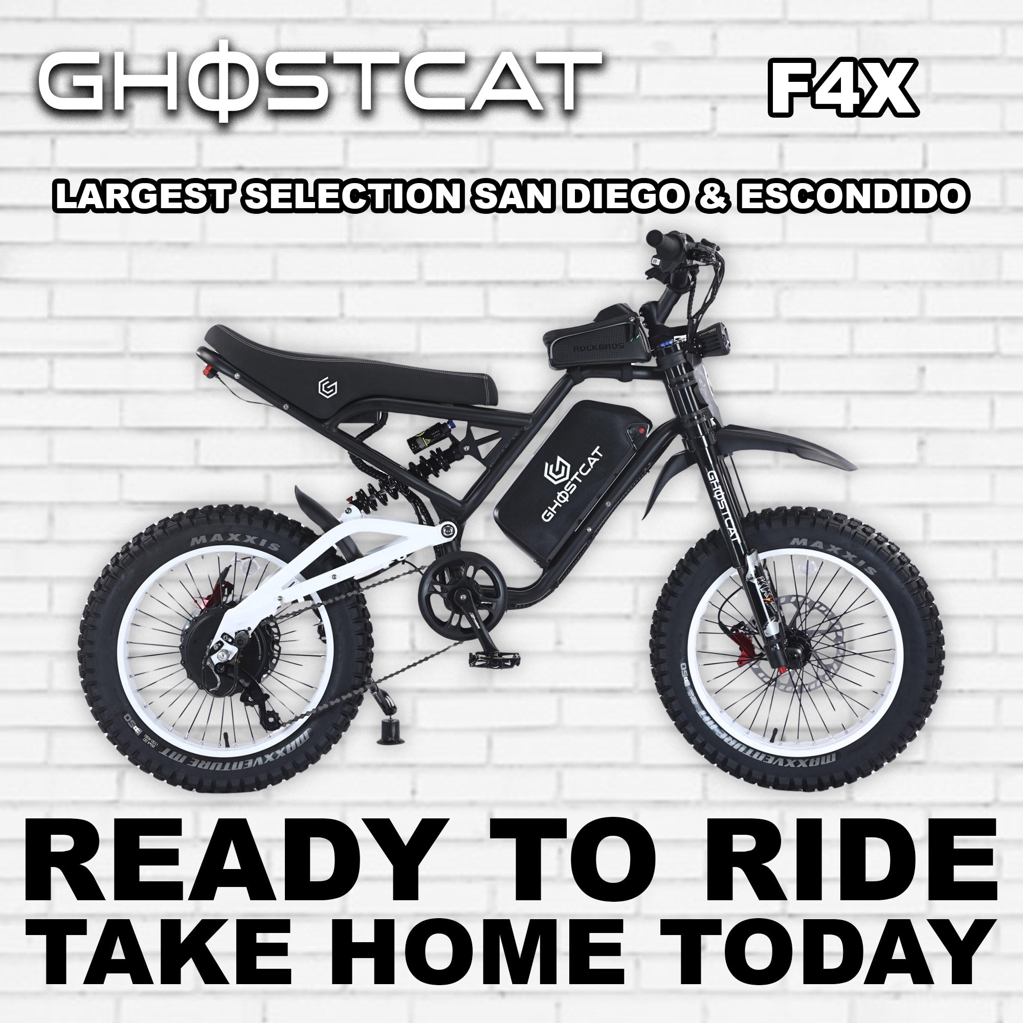 White eBike Ghostcat F4X, side view, displayed against a plain background