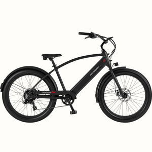 Matte black Retrospec Chatham Rev Plus 2 eBike, step-over frame, side view on white background