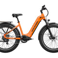 Orange Mokwheel Basalt 2.0 Step-Thru eBike, side view, against a white background