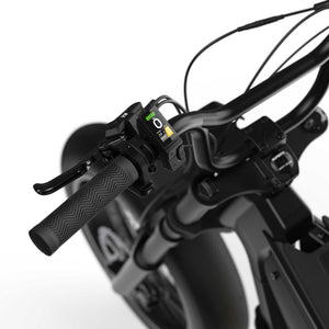 Side view of the Super73 B1G SE eMOTO eBike in a showroom, showcasing its black frame, thick tires, and retro design; labeled as in-store pickup only.