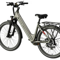 White MOKWHEEL Asphalt ST 500W step-thru urban electric beach cruiser eBike with 27.5x2.4 tires, side view on plain background.