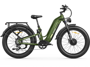 Green Freesky Ranger Air M-540 eBike side view with black tires and battery pack