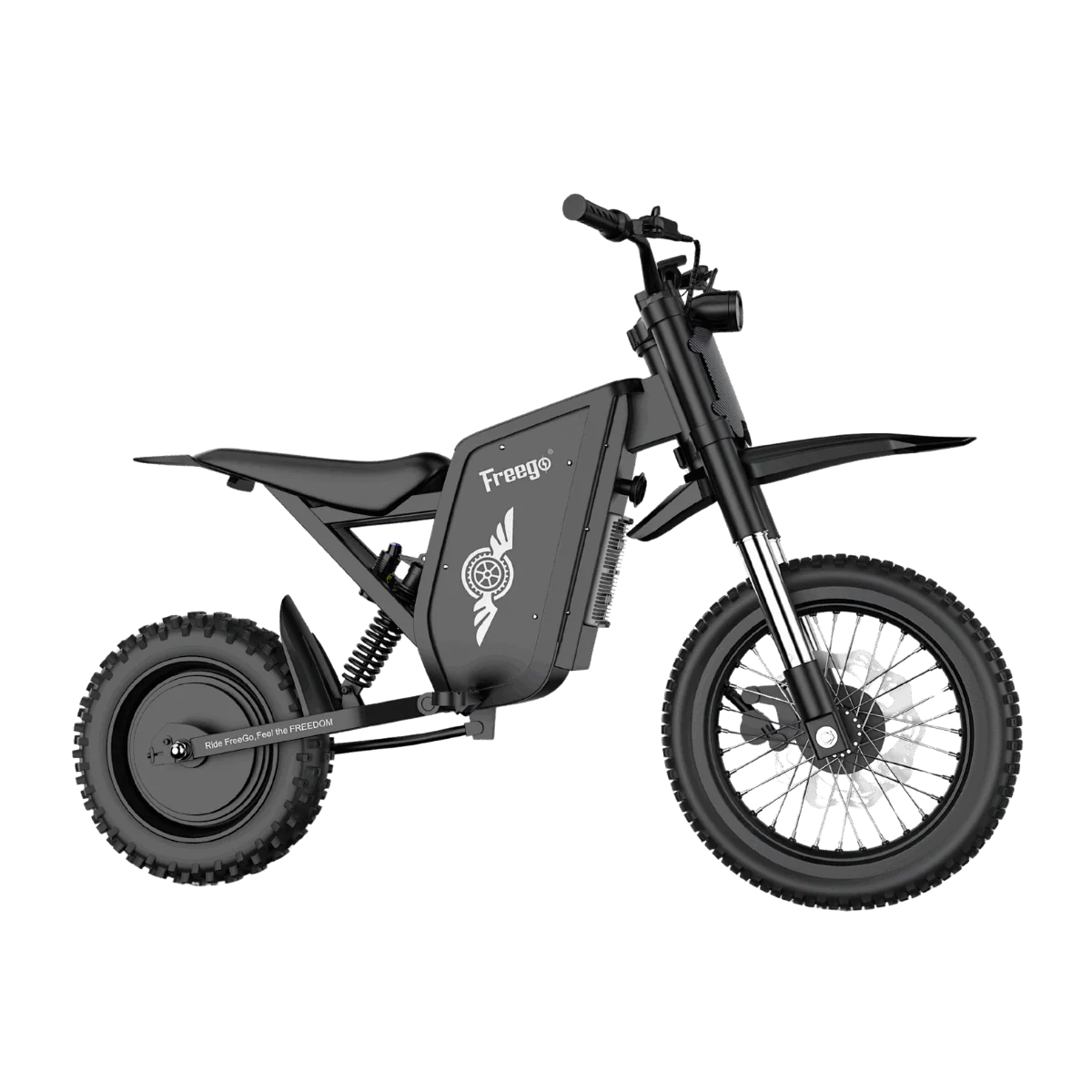 eMOTO Freego X0 Electric Mini scooter in black, side view, displayed on a white background