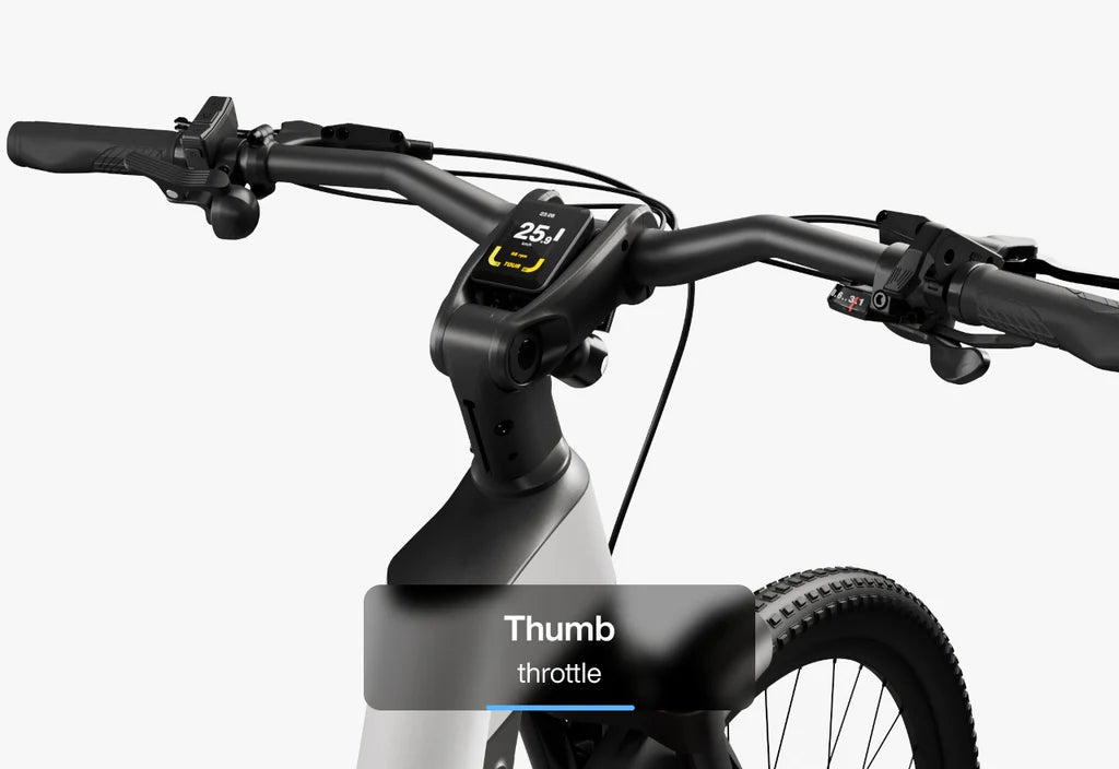 Side view of the Urtopia Carbon Fusion Pro eBike in Elegant Gray, showcasing its sleek frame, integrated battery, and modern design against a plain background.
