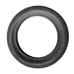 Electric fat tire bike with 26x4 inch Chao Yang tires, side view, black frame, photographed on a white background.