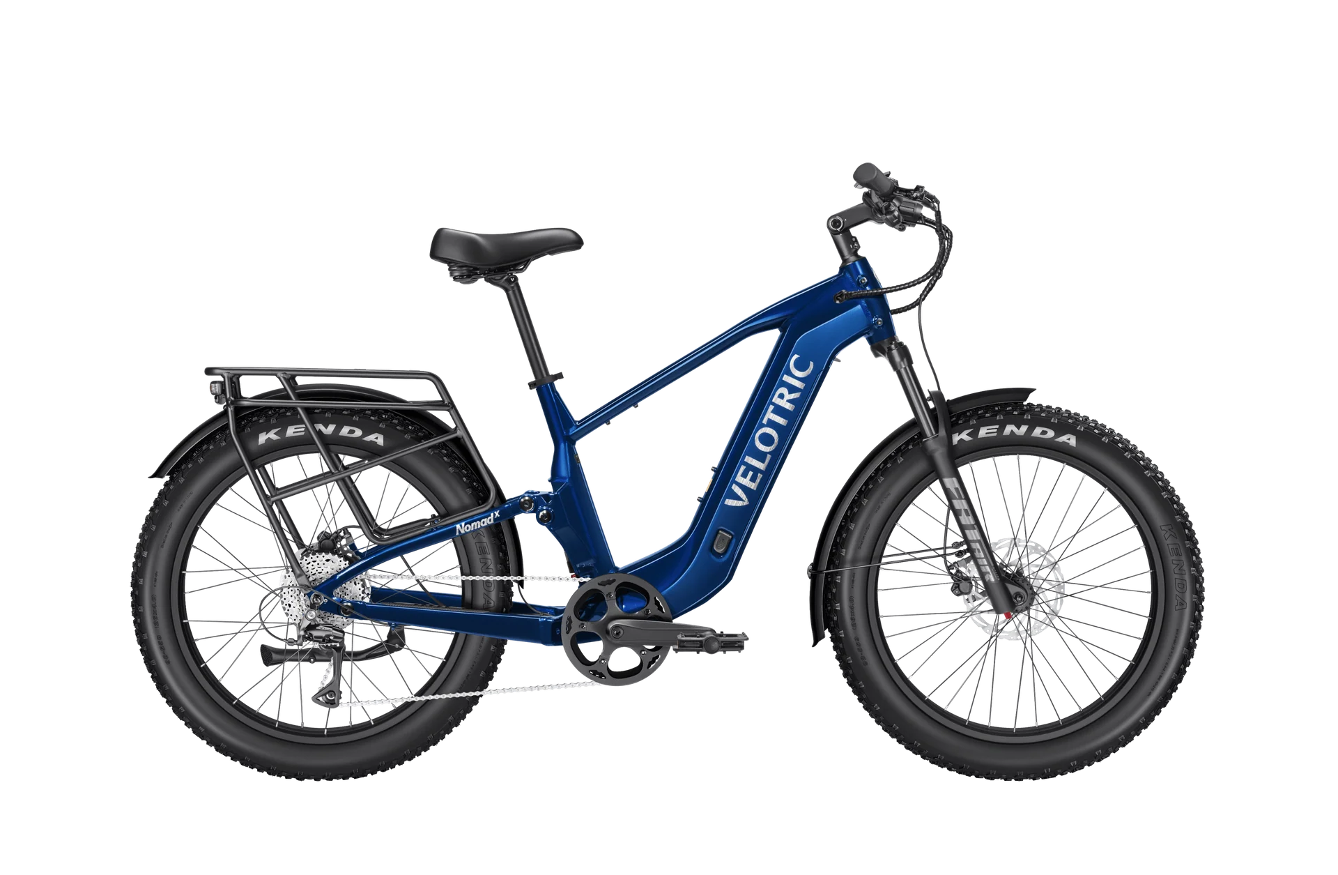Royal blue Velotric Nomad 2X High Step eBike side view on a white background