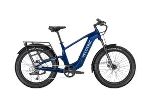 Royal blue Velotric Nomad 2X High Step eBike side view on a white background
