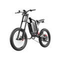 eMOTO Freego X2 Dirt Master electric dirt bike, side view, black and red color, parked on a dirt trail with trees in the background