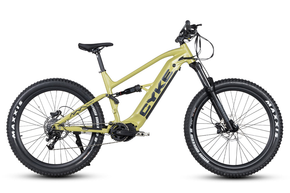 Military green eBike Cyke Falcon A, side view, showcasing frame and wheels