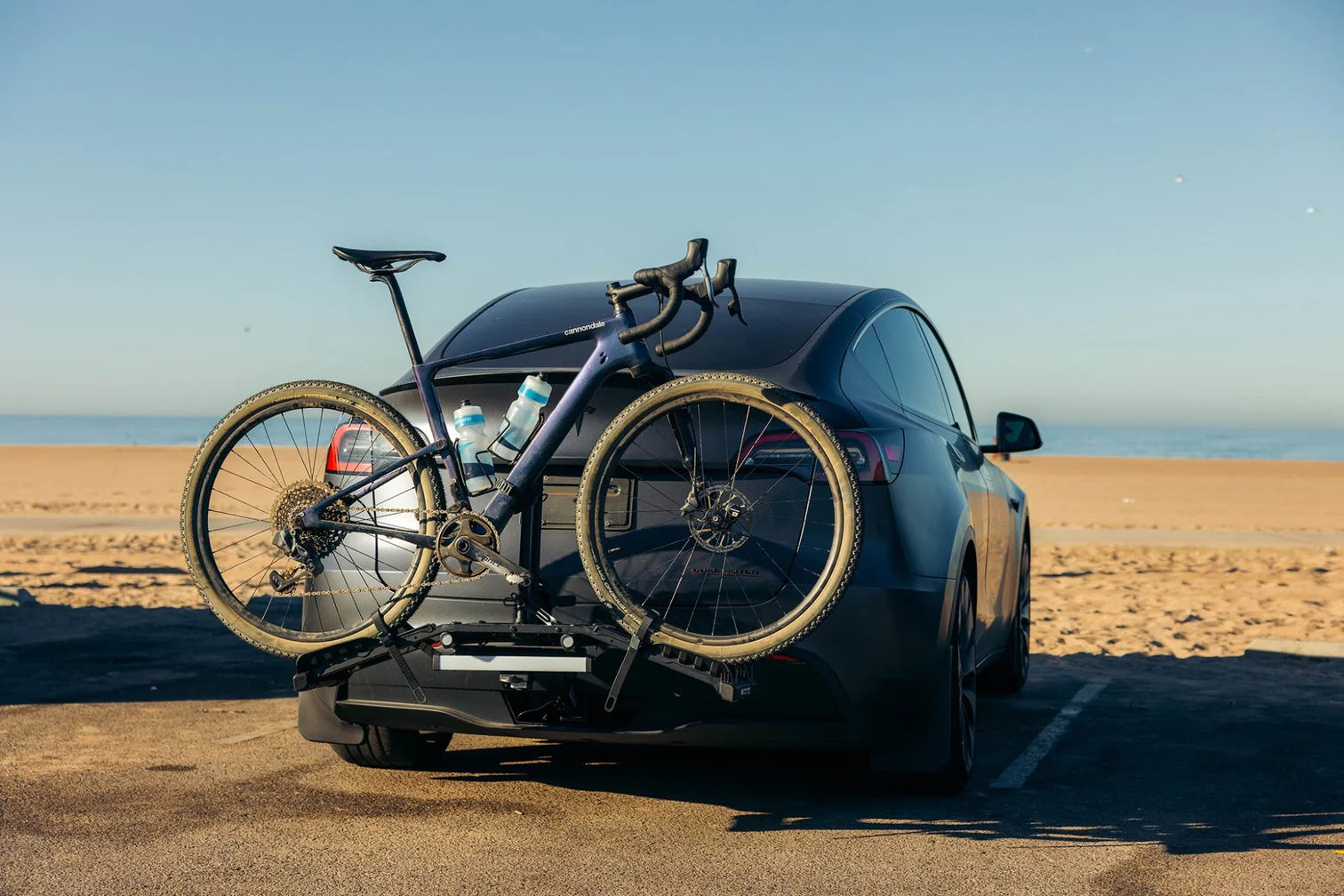 Hollywood Racks Destination eBike Rack with attached light bar, product image showing rear view with illuminated lights
