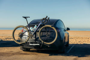 Hollywood Racks Destination eBike Rack with attached light bar, product image showing rear view with illuminated lights
