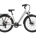 White Mokwheel Asphalt eBike side view, showcasing sleek frame design, black tires, and integrated battery on a plain background.