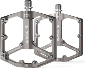 Silver eBike pedals with a metallic finish, shown against a plain background.