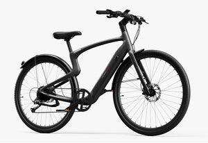 Side view of the Urtopia Carbon Classic eBike in matte black, showcasing its sleek carbon frame, integrated battery, and minimalist design against a plain background.