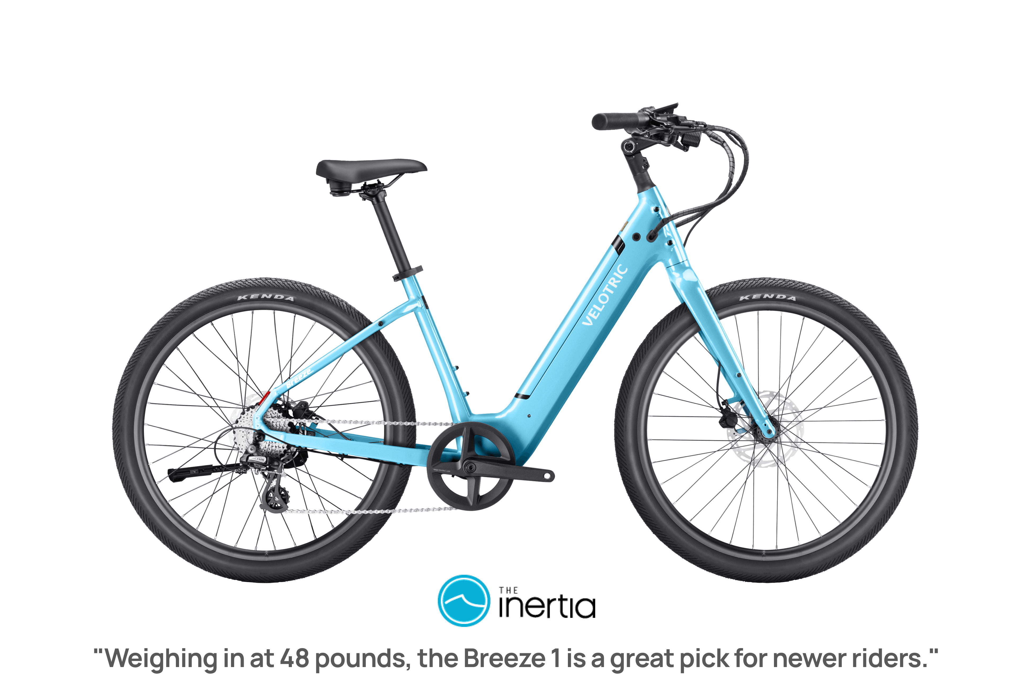 Velotric Breeze 1 eBike in Ocean Mist color, side view, displayed against a plain background