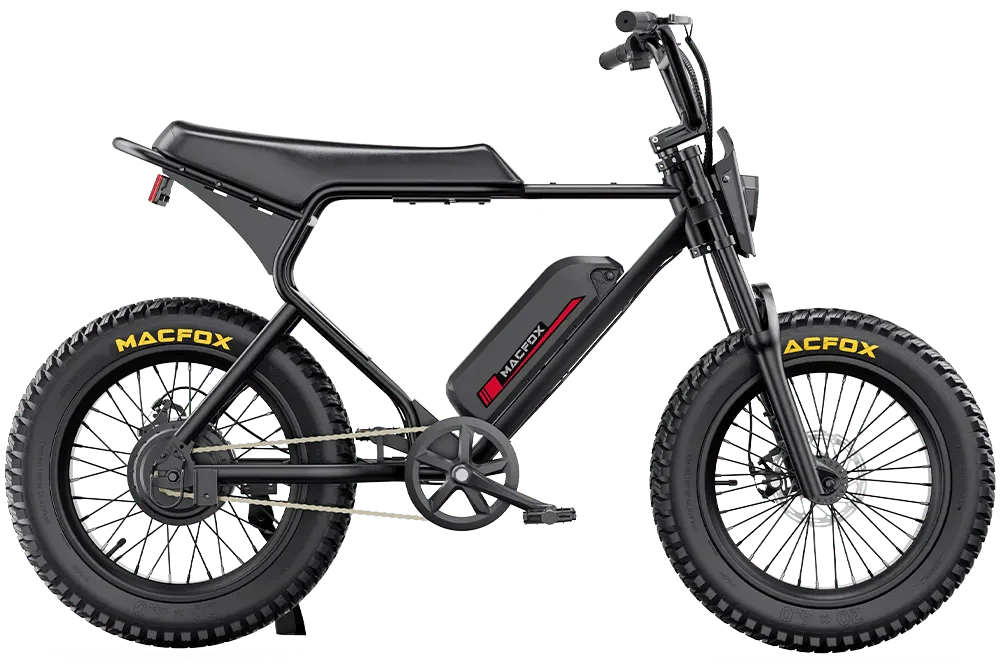 MACFOX X1S Commuter Electric e-Moto Style Step Over eBike with 500W motor and mini fat tires, shown in product image.