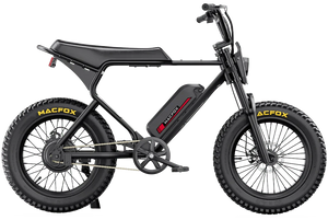 MACFOX X1S Commuter Electric e-Moto Style Step Over eBike with 500W motor and mini fat tires, shown in product image.