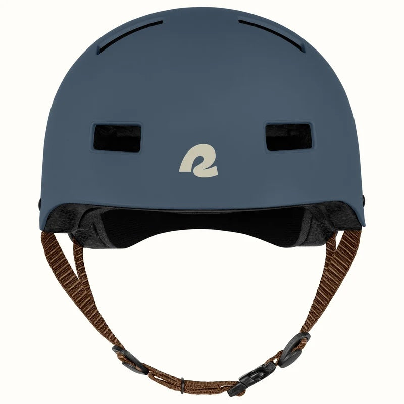 Matte navy Retrospec Dakota eBike helmet, side view, with adjustable straps and ventilation holes